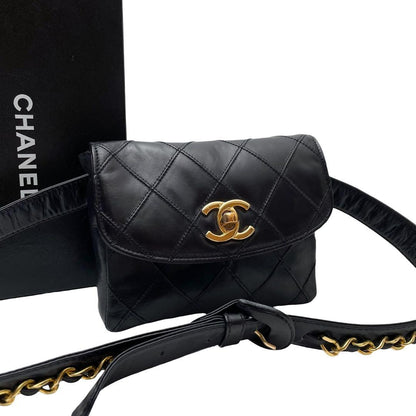 Chanel Bicolor Quilted Lambskin Waist Belt Bag Black