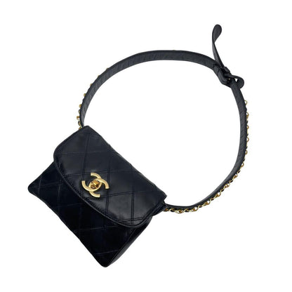 Chanel Bicolor Quilted Lambskin Waist Belt Bag Black — view 3