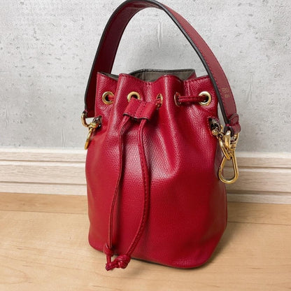 Fendi Montresor Drawstring Bucket Bag Leather Red 2-Way