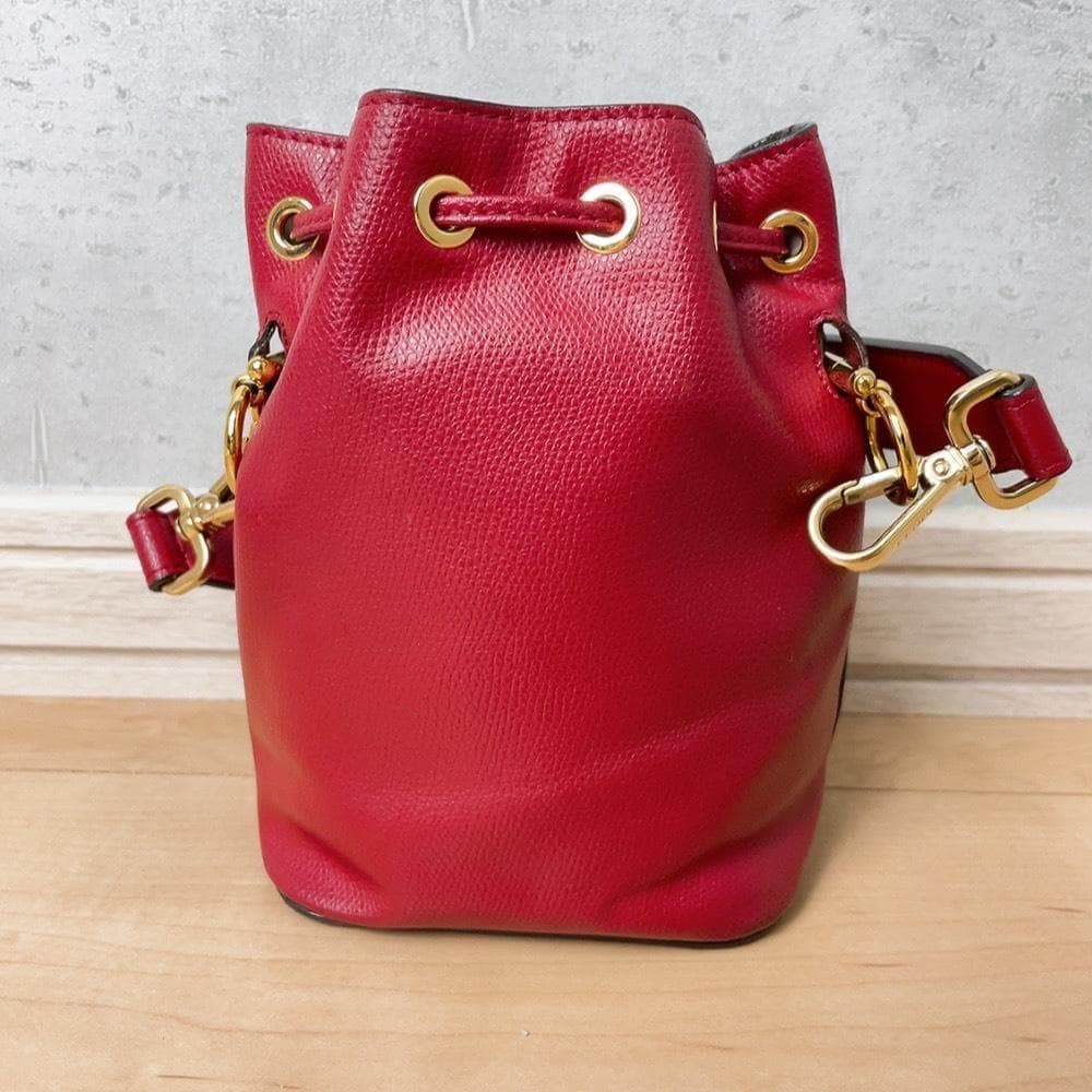Fendi Montresor Drawstring Bucket Bag Leather Red 2-Way — view 3
