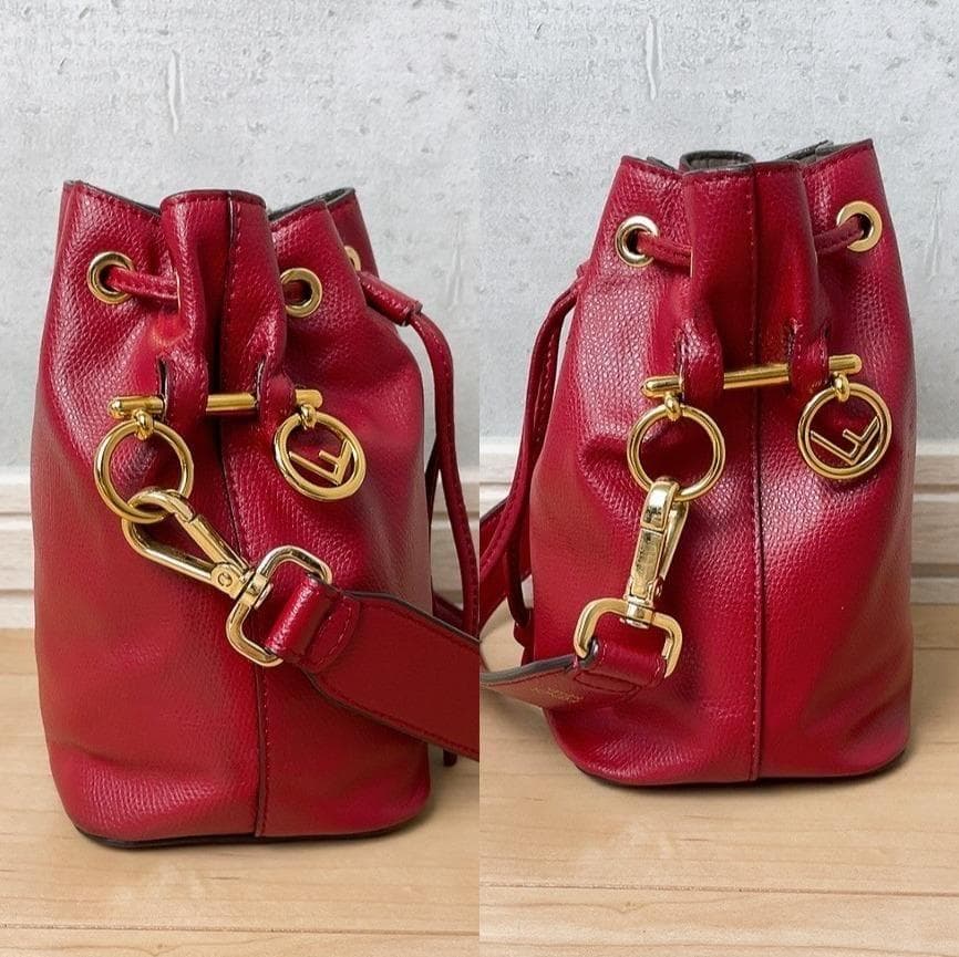 Fendi Montresor Drawstring Bucket Bag Leather Red 2-Way — view 4