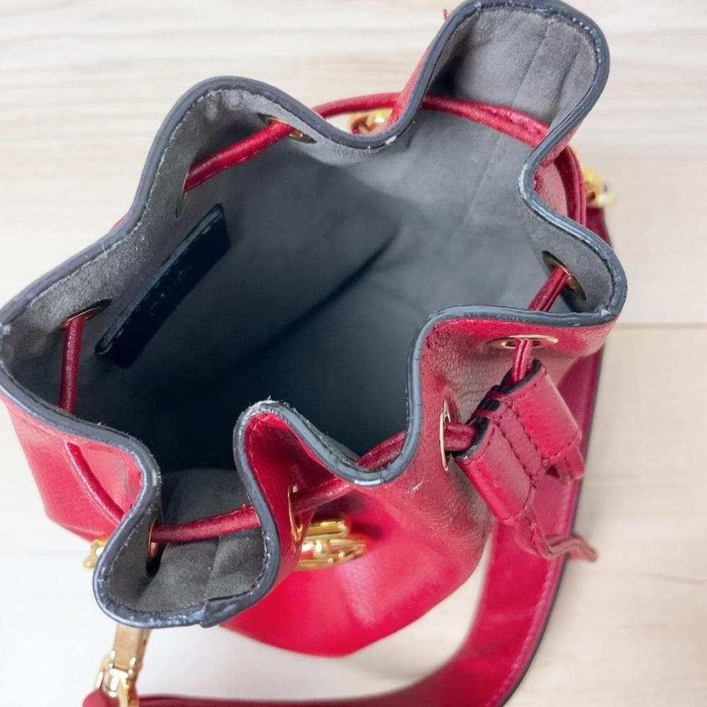 Fendi Montresor Drawstring Bucket Bag Leather Red 2-Way — view 7