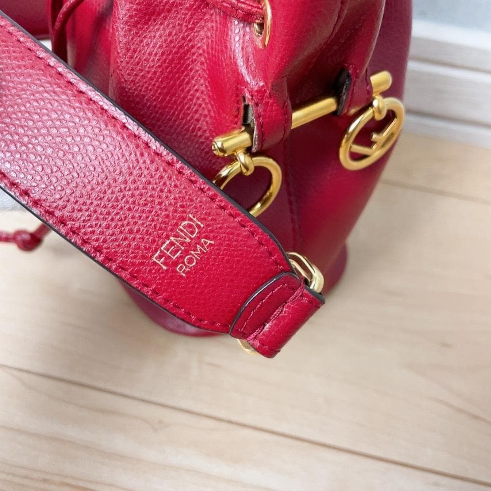 Fendi Montresor Drawstring Bucket Bag Leather Red 2-Way — view 8