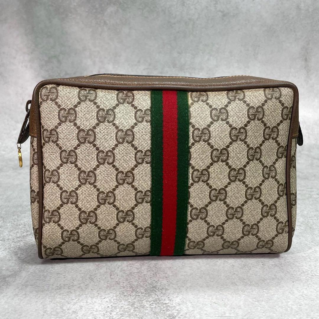 Gucci GG Sherry Line Clutch Brown Logo Leather — view 2