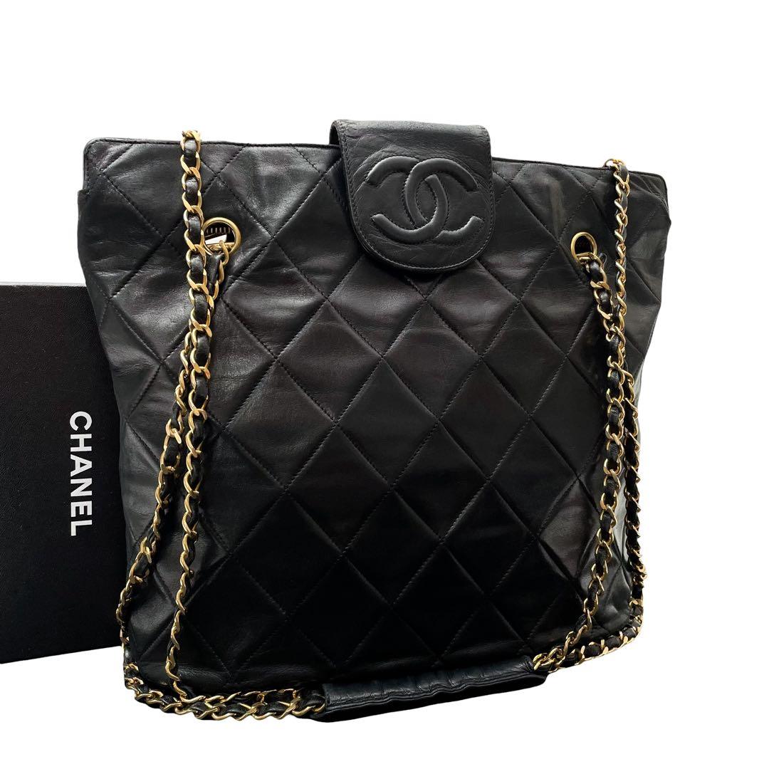Chanel Lambskin Quilted Chain Shoulder Tote CC Logo