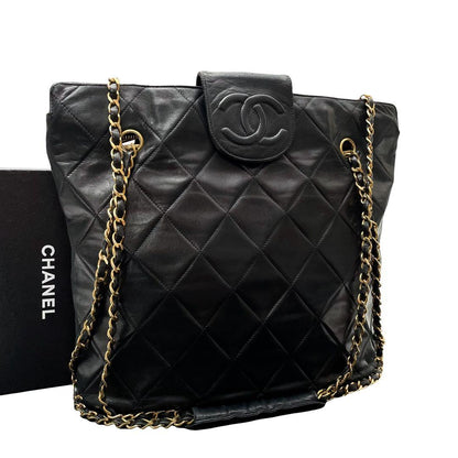 Chanel Lambskin Quilted Chain Shoulder Tote CC Logo