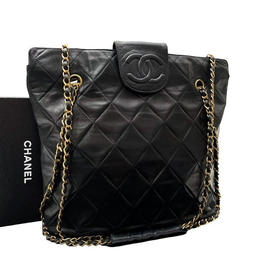 Chanel Lambskin Quilted Chain Shoulder Tote CC Logo