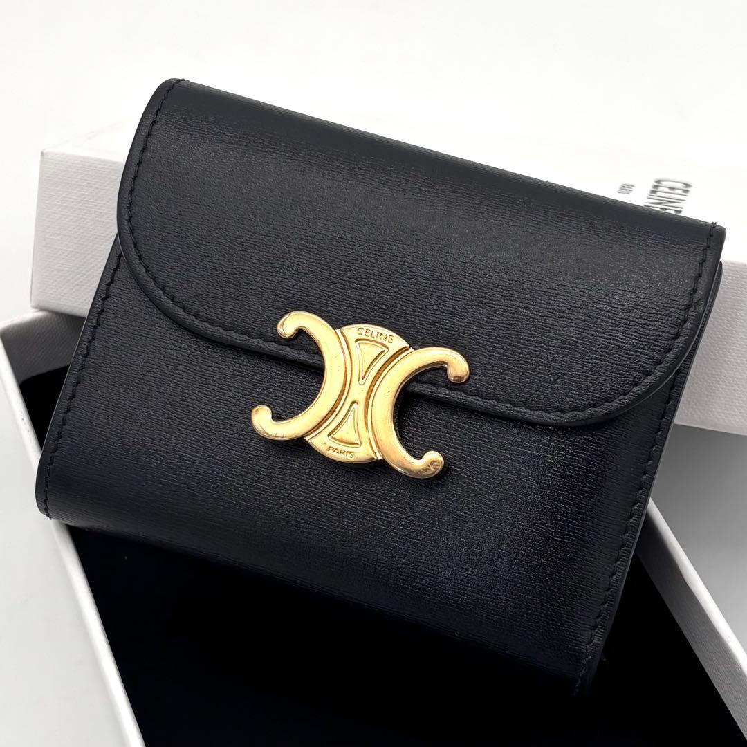 Celine Small Flap Wallet Triomphe Trifold Black