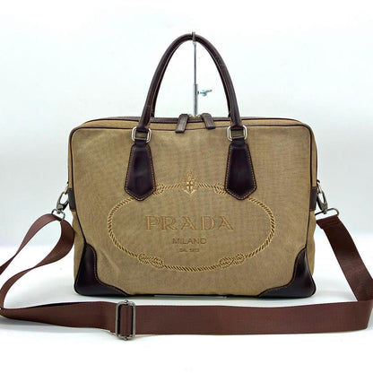 Prada 2-way Bag Business Bag Logo Jacquard Brown