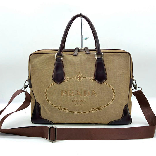 Prada 2-way Bag Business Bag Logo Jacquard Brown