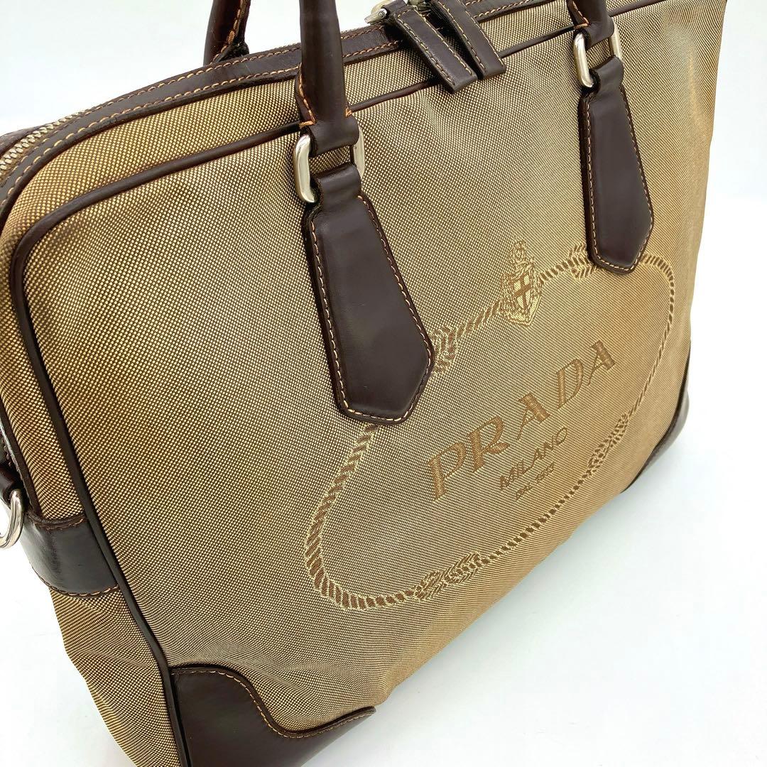 Prada 2-way Bag Business Bag Logo Jacquard Brown