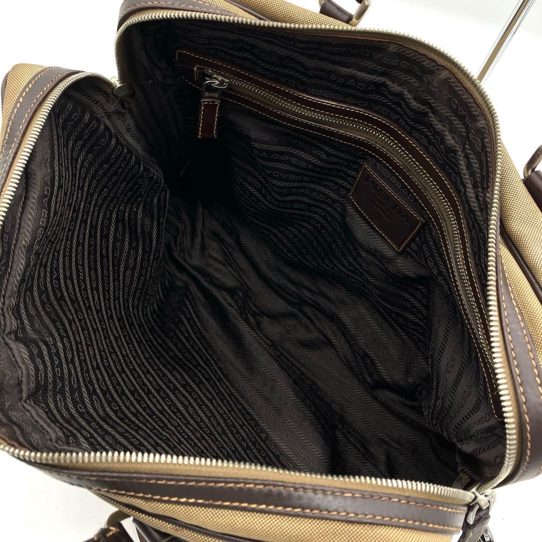 Prada 2-way Bag Business Bag Logo Jacquard Brown