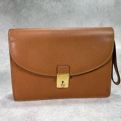 Gucci Clutch Brown Leather Logo Gold — view 2