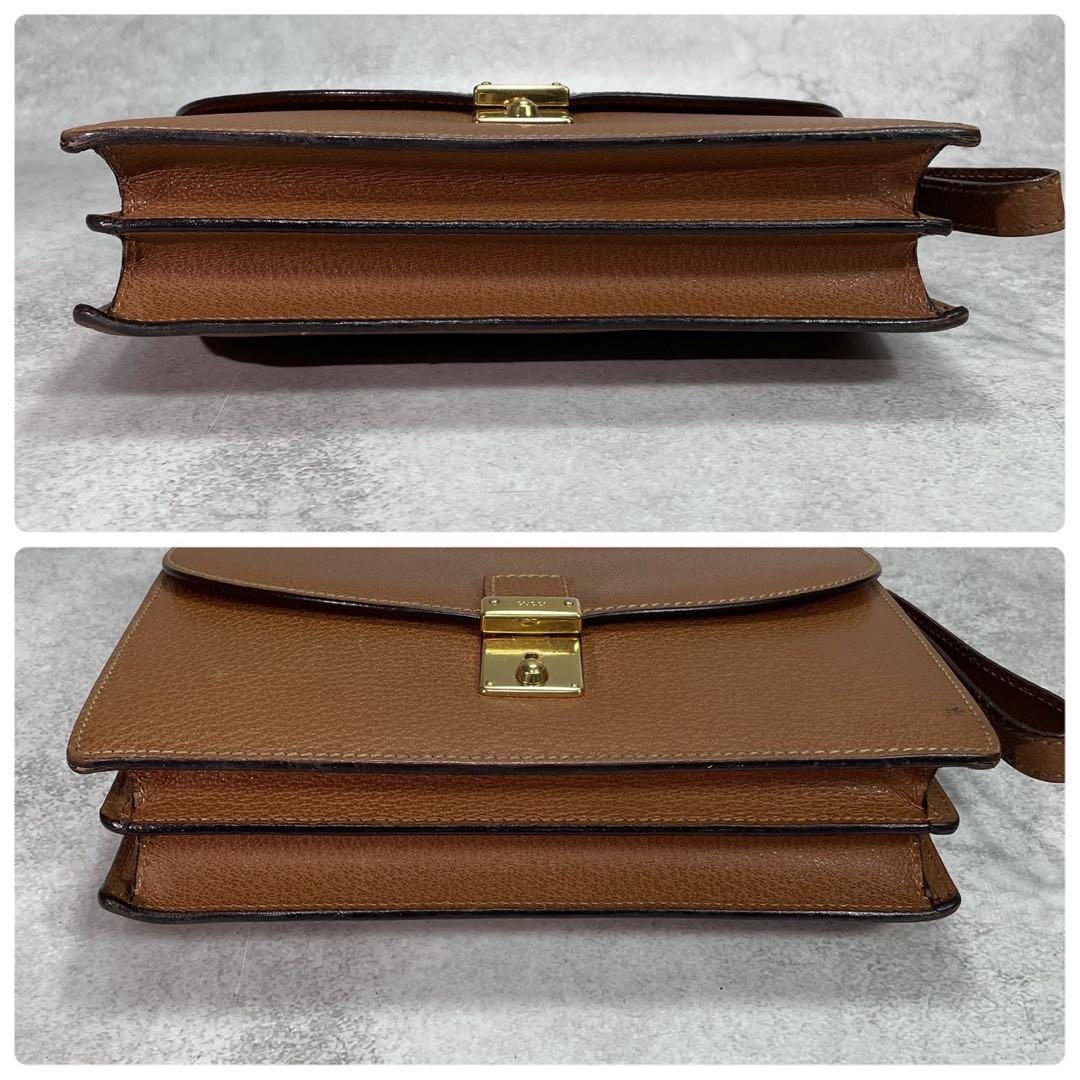 Gucci Clutch Brown Leather Logo Gold — view 8