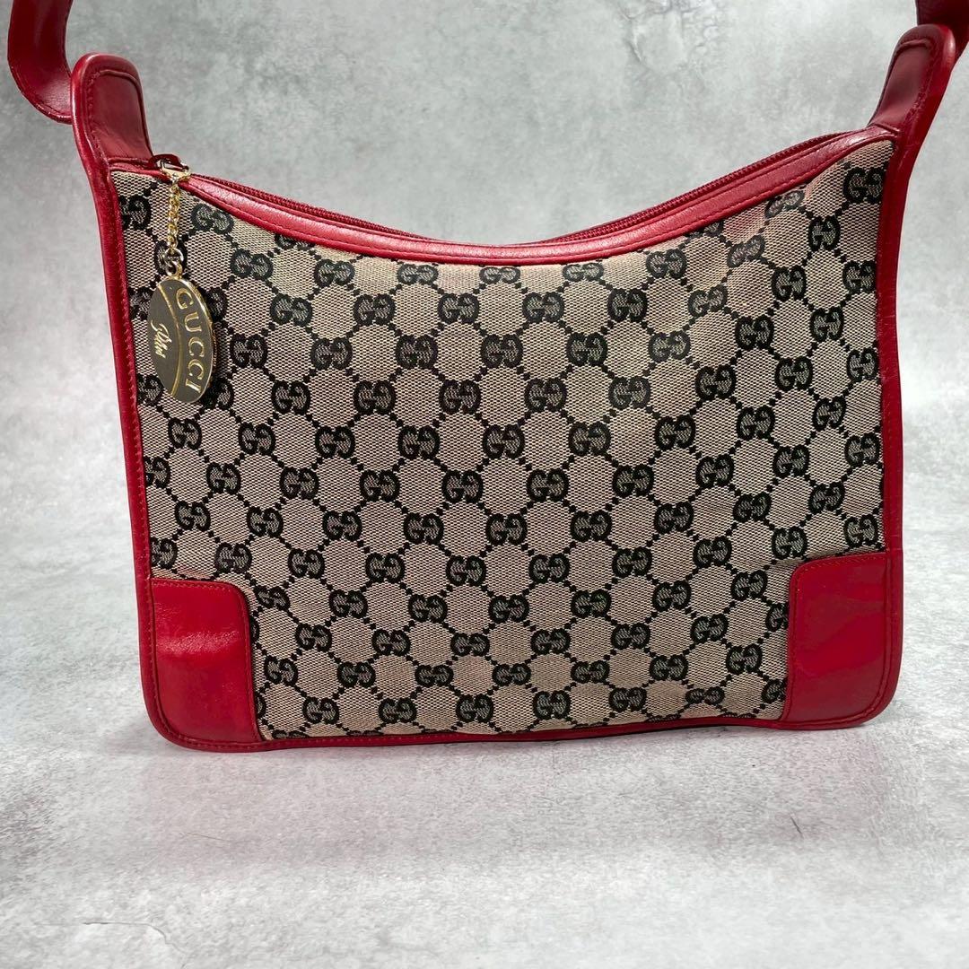 Gucci GG Shoulder Bag Beige Red Leather Logo — view 2