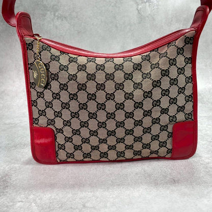 Gucci GG Shoulder Bag Beige Red Leather Logo — view 2