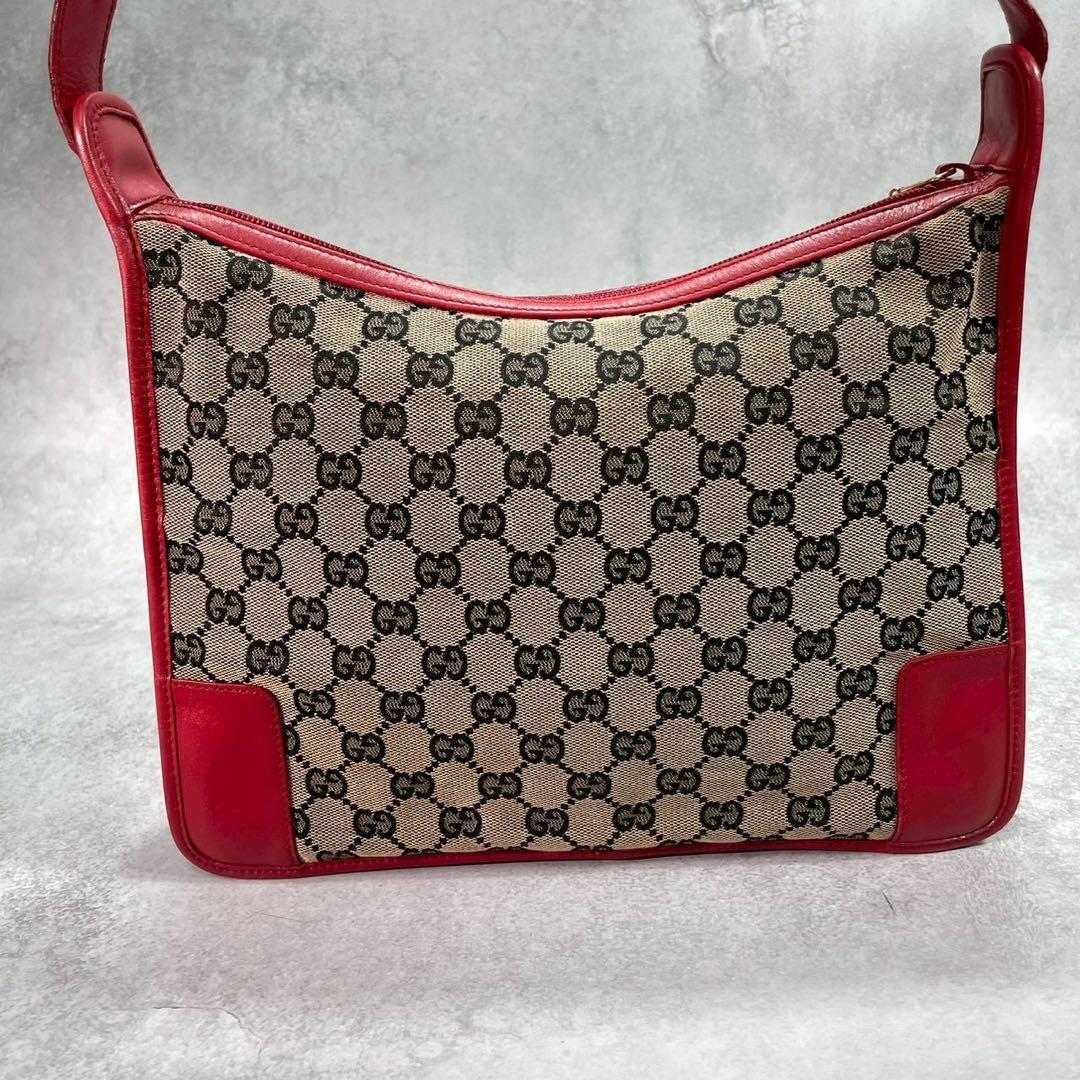 Gucci GG Shoulder Bag Beige Red Leather Logo — view 3
