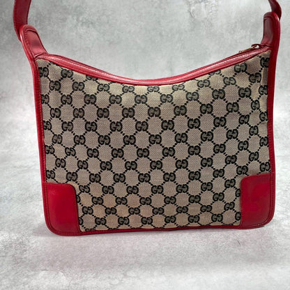 Gucci GG Shoulder Bag Beige Red Leather Logo — view 3