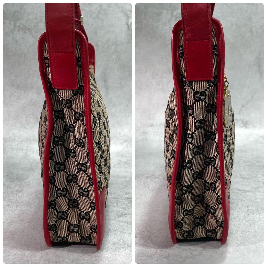 Gucci GG Shoulder Bag Beige Red Leather Logo — view 7