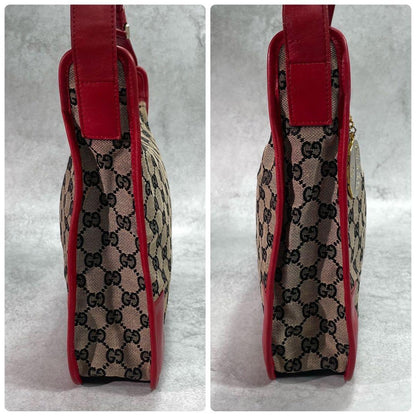 Gucci GG Shoulder Bag Beige Red Leather Logo — view 7