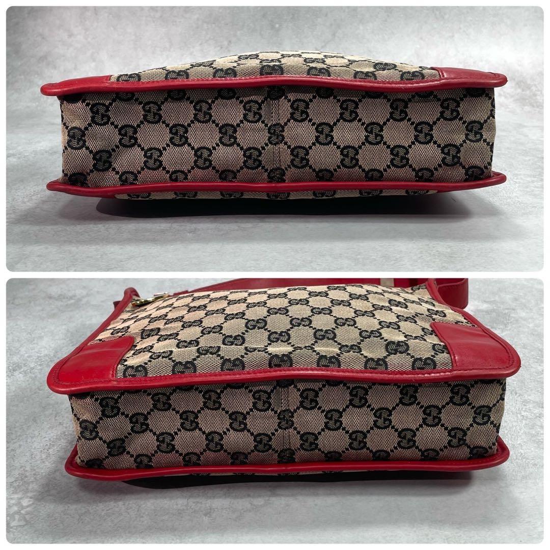 Gucci GG Shoulder Bag Beige Red Leather Logo — view 8