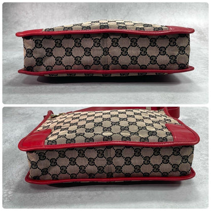 Gucci GG Shoulder Bag Beige Red Leather Logo — view 8