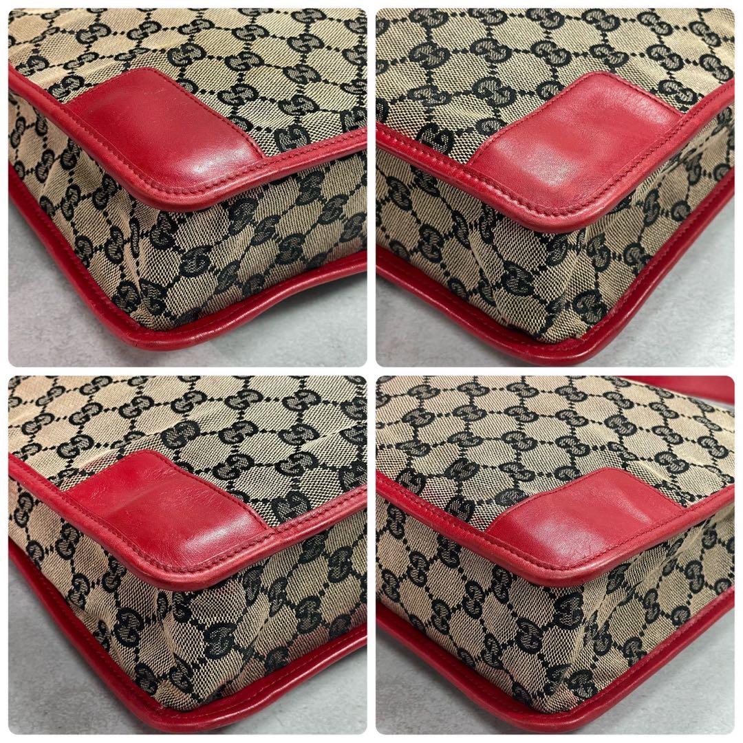 Gucci GG Shoulder Bag Beige Red Leather Logo — view 9