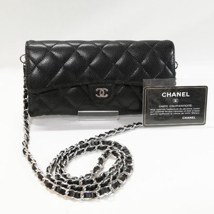 Chanel Caviar Quilted Wallet Black Silver