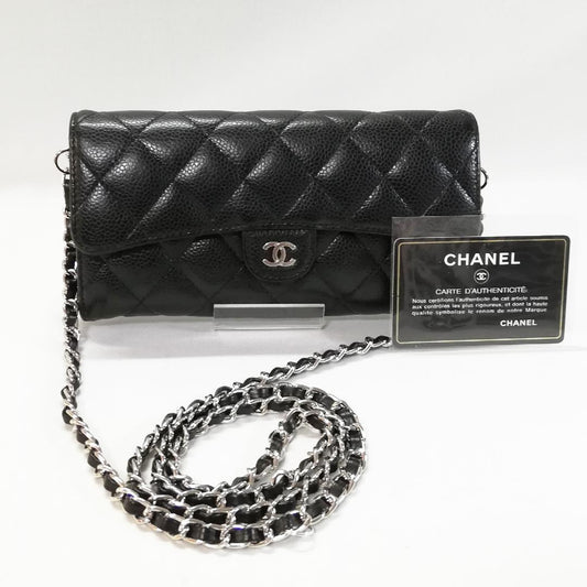 Chanel Caviar Quilted Wallet Black Silver