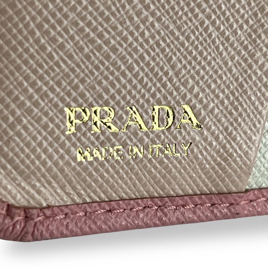 Prada Bifold Wallet with Metal Logo Compact Wallet Saffiano Pink