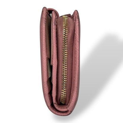 Prada Bifold Wallet with Metal Logo Compact Wallet Saffiano Pink
