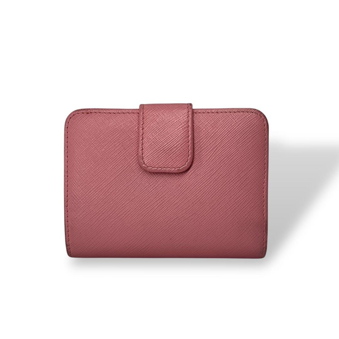 Prada Bifold Wallet with Metal Logo Compact Wallet Saffiano Pink