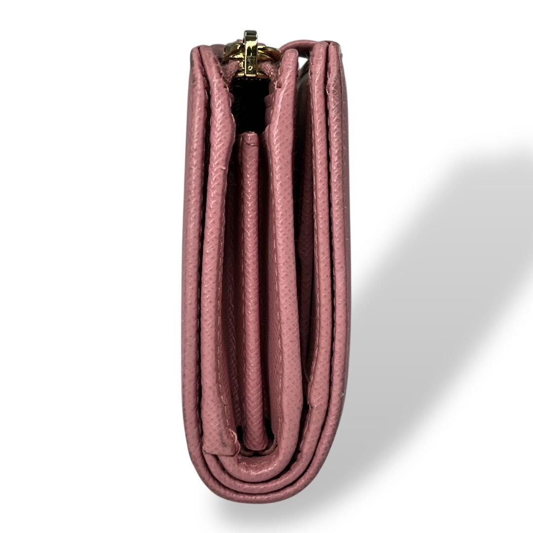 Prada Bifold Wallet with Metal Logo Compact Wallet Saffiano Pink