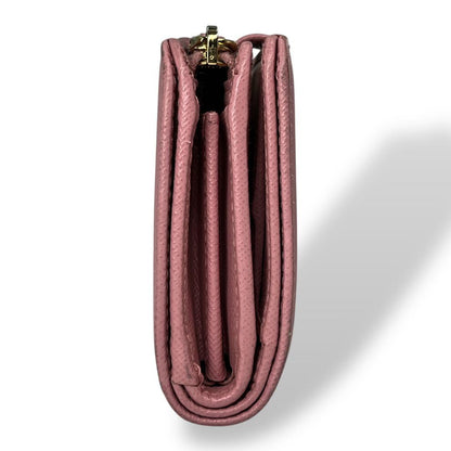 Prada Bifold Wallet with Metal Logo Compact Wallet Saffiano Pink