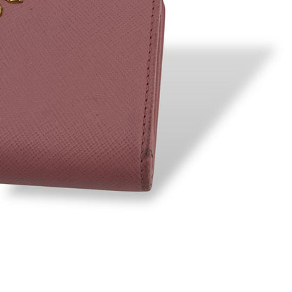 Prada Bifold Wallet with Metal Logo Compact Wallet Saffiano Pink