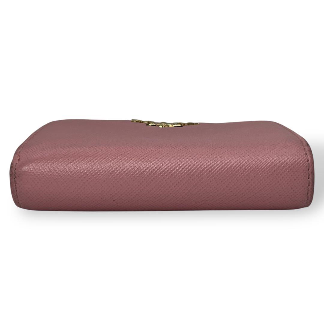 Prada Bifold Wallet with Metal Logo Compact Wallet Saffiano Pink