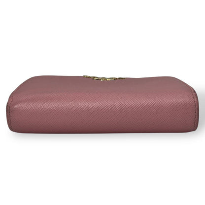 Prada Bifold Wallet with Metal Logo Compact Wallet Saffiano Pink