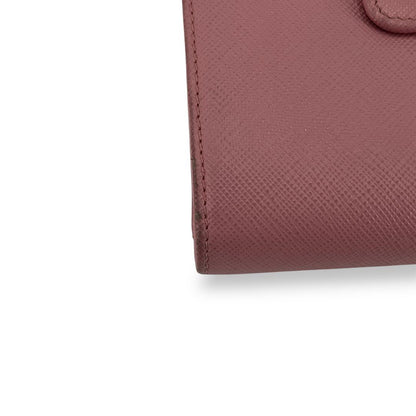 Prada Bifold Wallet with Metal Logo Compact Wallet Saffiano Pink