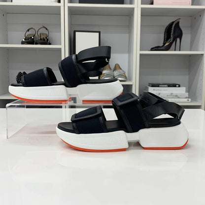 Hermes Geek Mesh Leather Velcro Strap Sandals Black — view 2