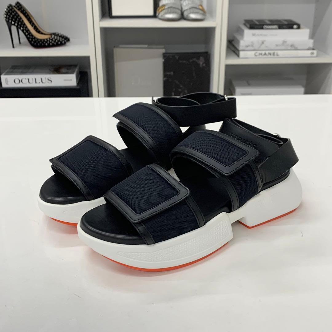 Hermes Geek Mesh Leather Velcro Strap Sandals Black — view 3