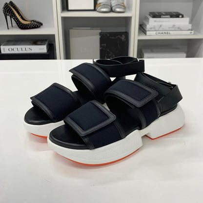 Hermes Geek Mesh Leather Velcro Strap Sandals Black — view 3