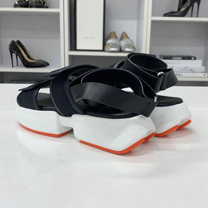 Hermes Geek Mesh Leather Velcro Strap Sandals Black — view 5