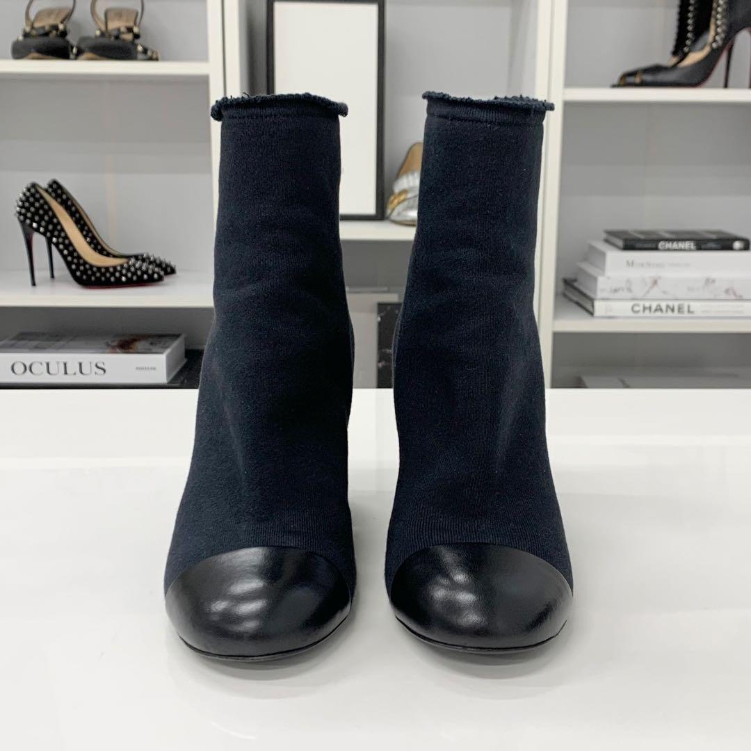 Chanel CC Logo Fabric Embroidery Short Boots Black — view 4
