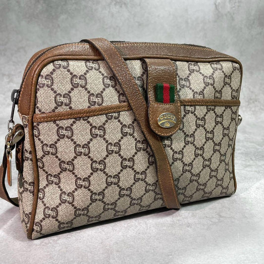 Gucci GG Sherry Line Shoulder Bag Brown Leather