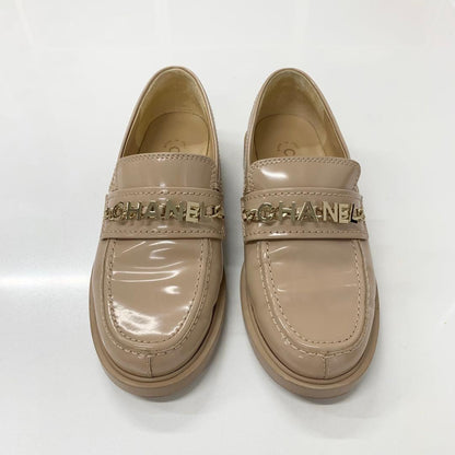 Chanel Logo CC Chain Leather Loafers Beige — view 2