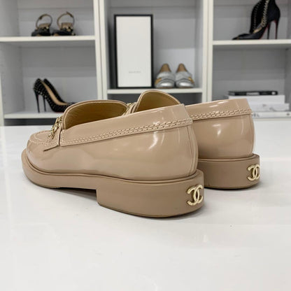 Chanel Logo CC Chain Leather Loafers Beige — view 4