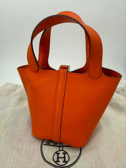 Hermes Picotin Lock Micro Lucky Daisy Orange Handbag — view 2