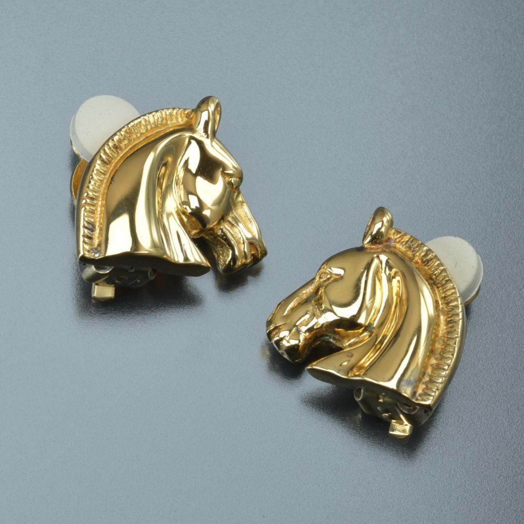 Hermes Cheval Horse Earrings Gold Back