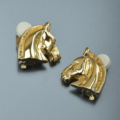 Hermes Cheval Horse Earrings Gold Back