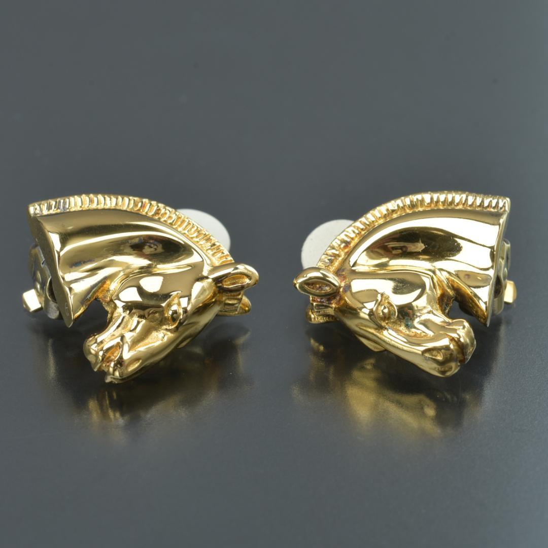 Hermes Cheval Horse Earrings Gold Back